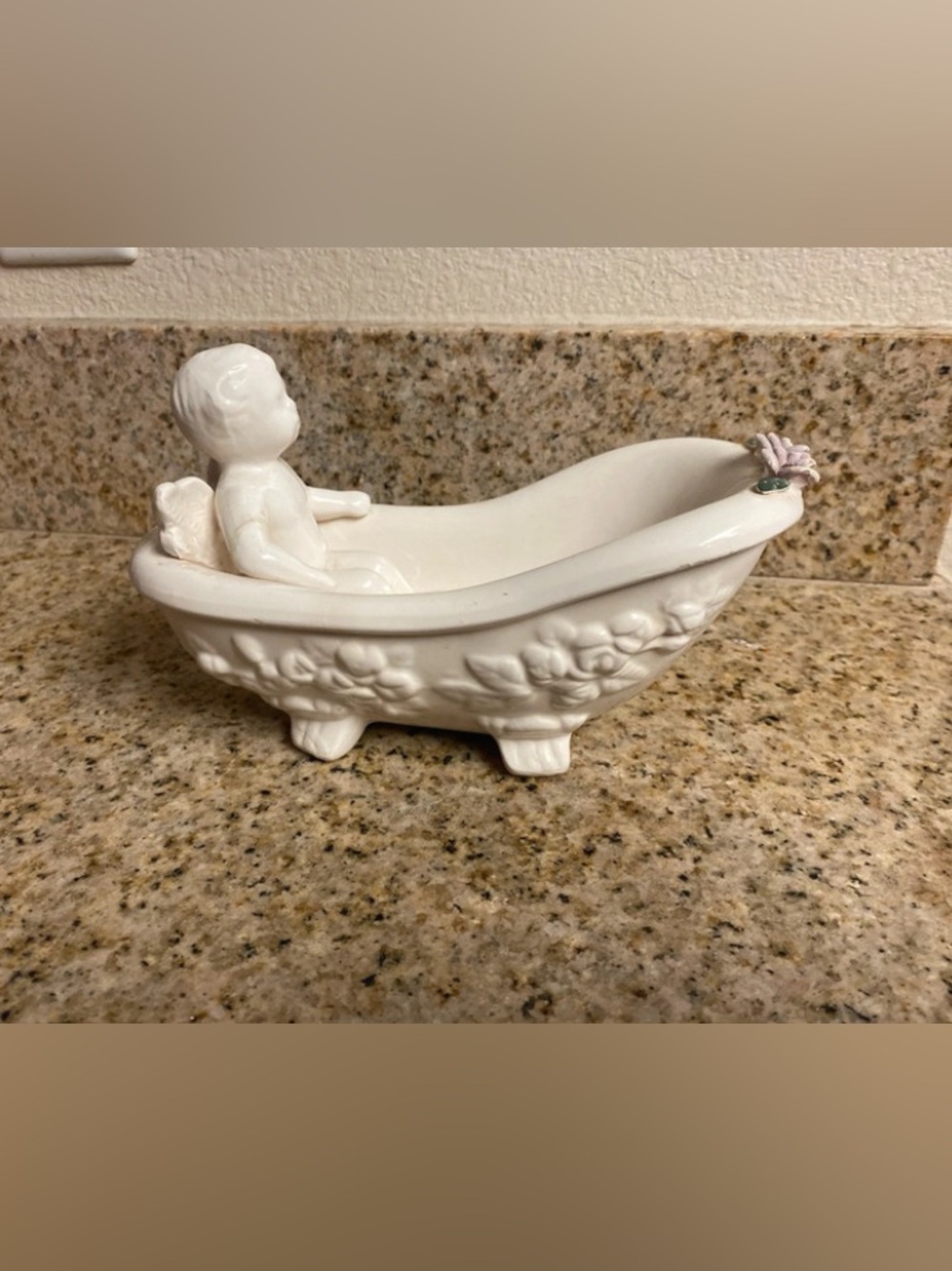 White Ceramic Bathtub Figurine Soap Dish - Decorative Home Bath Accent